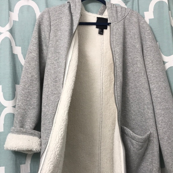 Grey Fleece Lined Zip Up Hoodie - Picture 5 of 8
